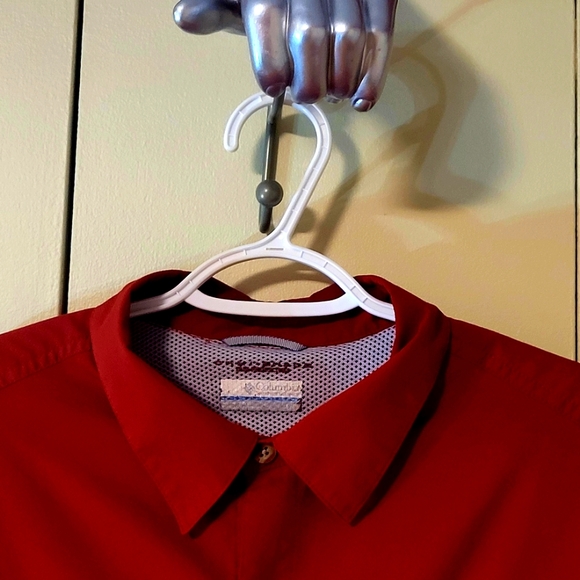 Columbia Casual Button down short sleeves Burgundy man's Large dress shirt - Picture 7 of 15